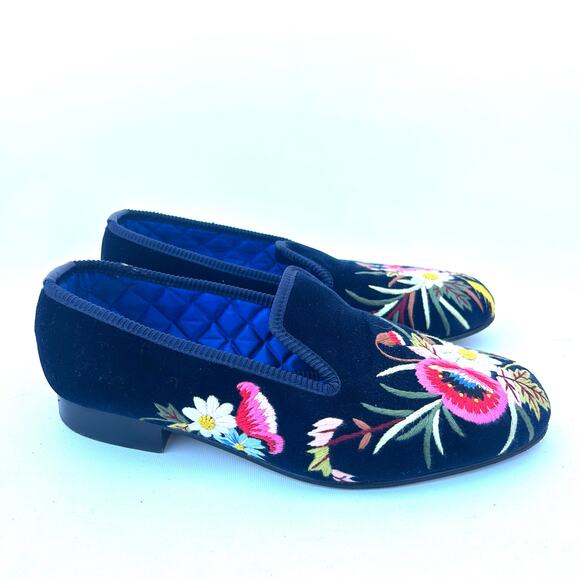 Shipton & Heneage Men’s Velvet Smoking Slippers Loafers Floral Flowers US 9 - Picture 1 of 8